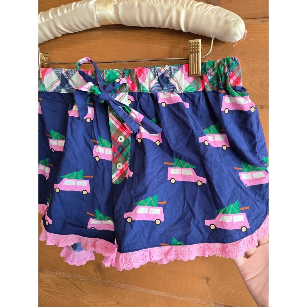 Shiraleah Short Boxer Pajama Pink Car Navy Plaid Holiday Preppy Christmas Small - Picture 4 of 5